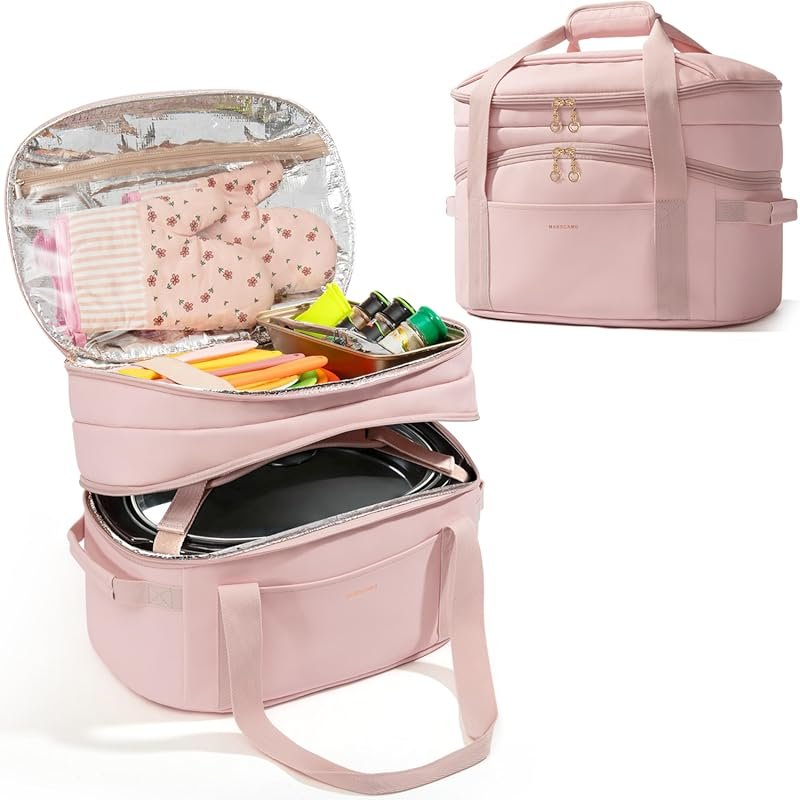 Double Layer Slow Cooker Carrier Bag: Insulated Tote Fits 6-8 Qt Crock