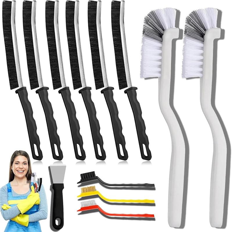 12-Piece Hard Bristle Crevice Cleaning Brush Set for Kitchen, Bathroom