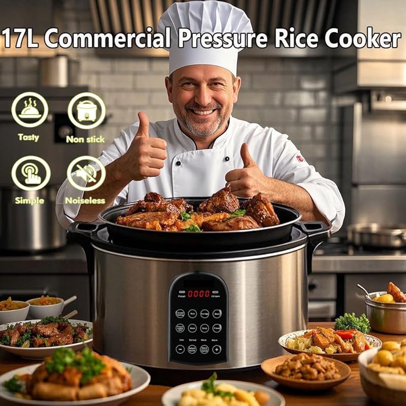 17.8QT Commercial Electric Pressure Cooker, 8-in-1 Slow Cooker with LE