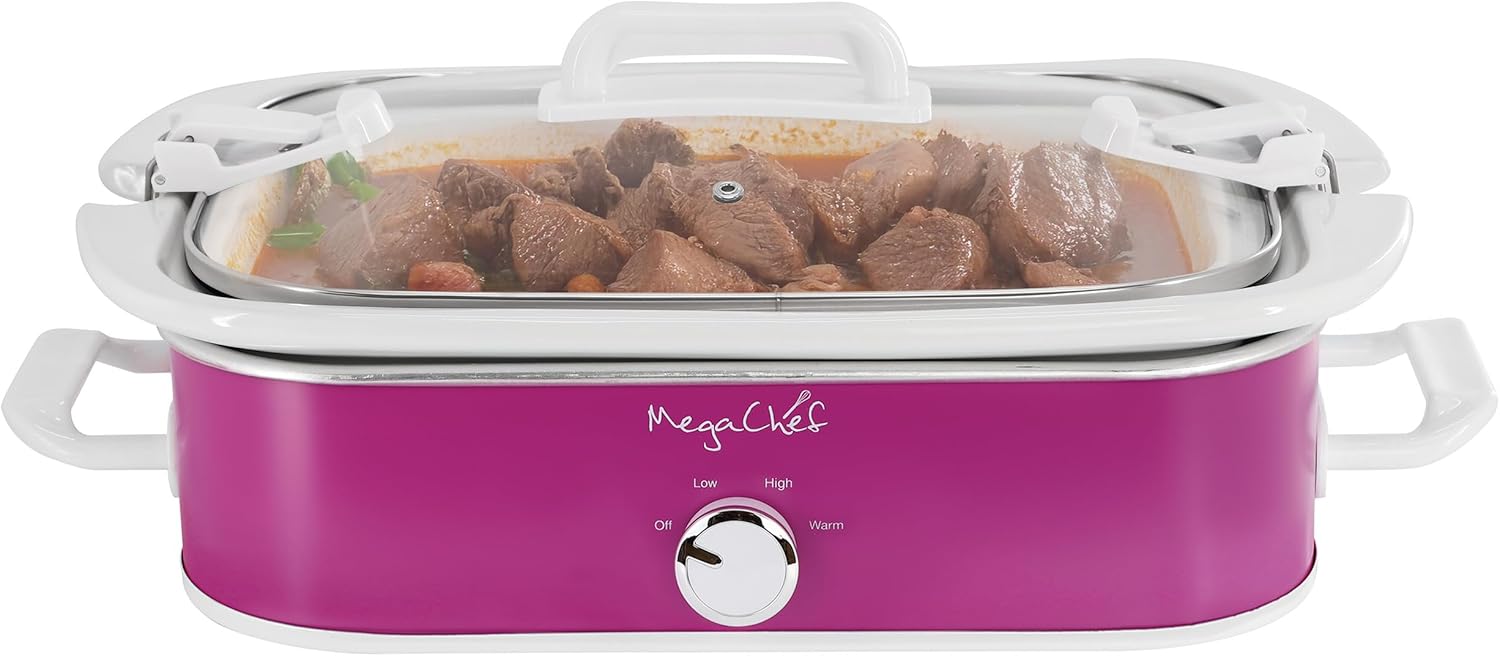 MegaChef 3.5 Quart Purple Rectangle Casserole Slow Cooker with Carry H
