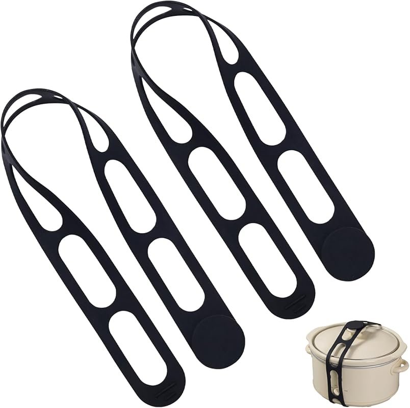 2-Pack Black Reusable Silicone Latch Strap for Slow Cooker & Food Stor