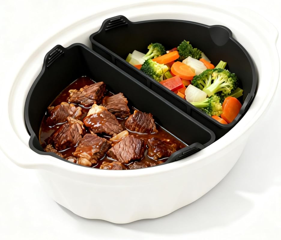Reusable Silicone Slow Cooker Divider Insert for 6-8 Quart Oval Pots, 