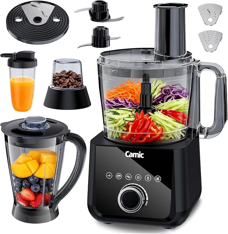 Camic 600W Food Processor & Blender: 6 Presets for blending, grinding,