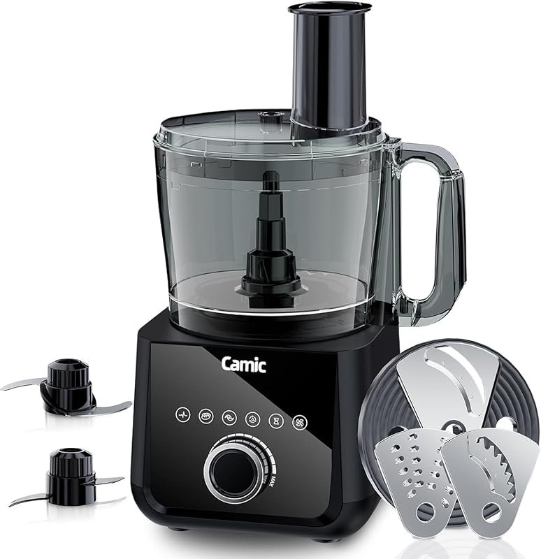 Camic 600W Food Processor with 6 Presets for Shredding, Slicing, Meat,