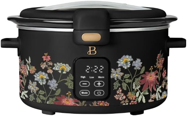 Beautiful 4 Qt Digital Slow Cooker with Hinged Locking Lid and Wildflo